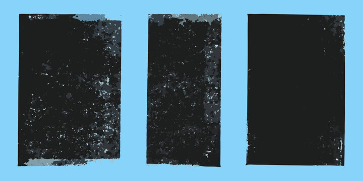 Distressed black rectangles with grunge texture on light blue background