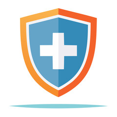Obraz premium Flat design shield with white medical cross on blue background