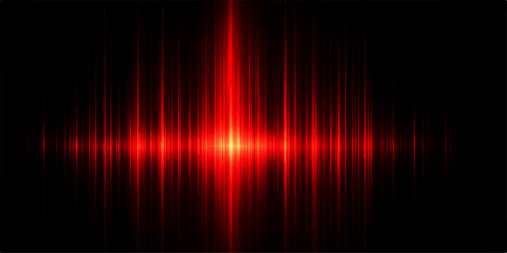 A vibrant red sound wave equalizer pulsates against a stark black background, symbolizing the power and intensity of audio.