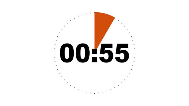 1 minute countdown timer animation. 1 minute circle Countdown timer from 60 to 0 animation on white background. 1 minute Digital Countdown Timer Animation