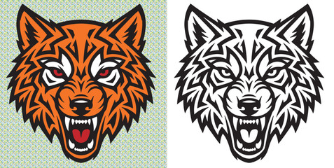 Obraz premium Fierce wolf mascot logo duo for sports team branding, esports identity, athletic merchandise, and aggressive team design