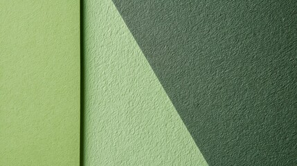 Fototapeta premium Abstract geometric background with textured green plaster in diagonal layers and subtle lighting