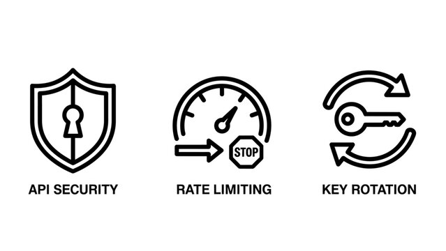Api security rate limiting and key rotation line icons set with security limiting rotation protection software development internet technology encryption management performance optimization