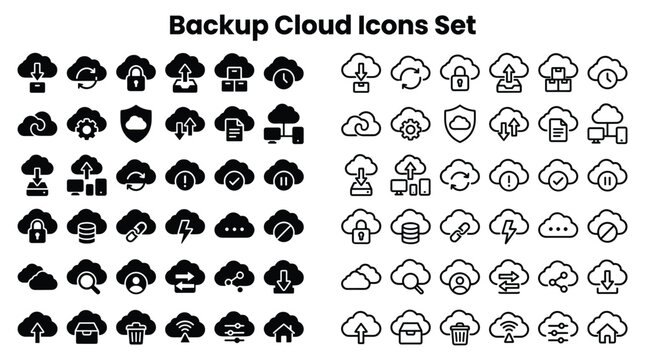 Backup Cloud Icons Set for Data Storage and Management Solutions