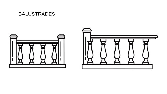 Architectural balustrade design elements featuring classic stone railing profiles balustrades architecture construction elements building baluster handrail structure exterior interior