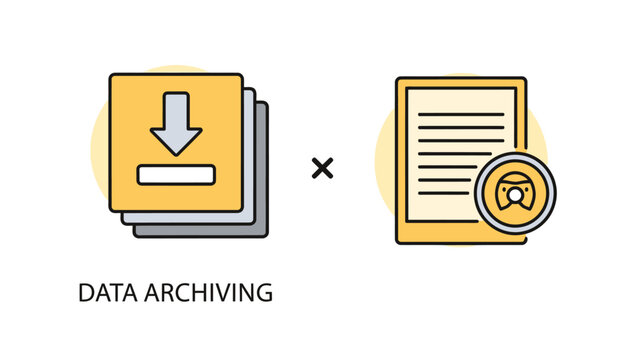 Data archiving concept icons representing file storage and digital information backup with archiving information download document technology database transfer retrieval computer management