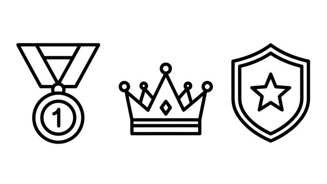 Set of reward icons featuring a medal a royal crown a shield with a star achievement champion recognition graphics illustration protection security excellence leadership prestige