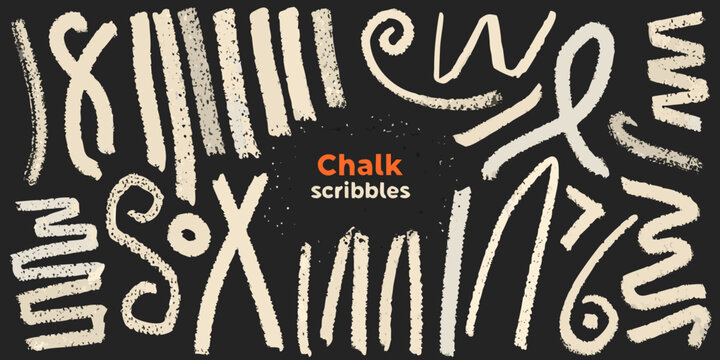 Chalk Scribbles And Lines Textured Vector Illustration On Dark Background