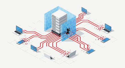 Conceptual illustration of network server and connected devices. © Nurma