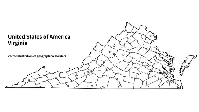 Virginia state administrative county map vector graphic with boundaries layout