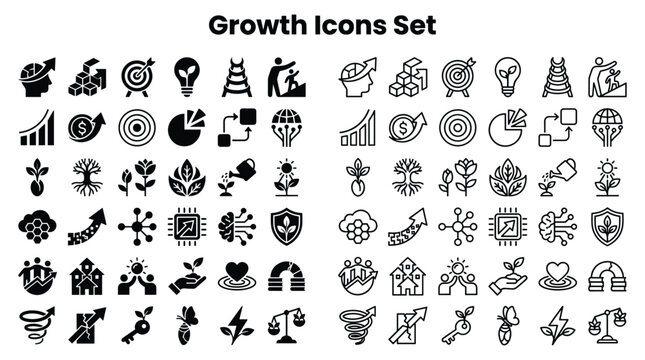 Business icons set for growth and development displayed