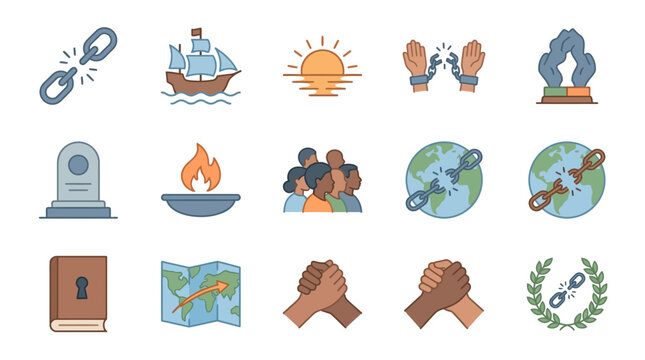 Colorful icons representing freedom, unity, and nature