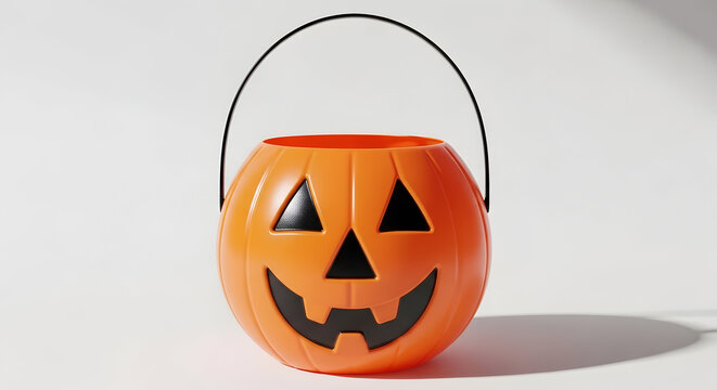 Halloween trick or treat pumpkin bucket with handle for kids orange plastic jack o lantern face candy collector