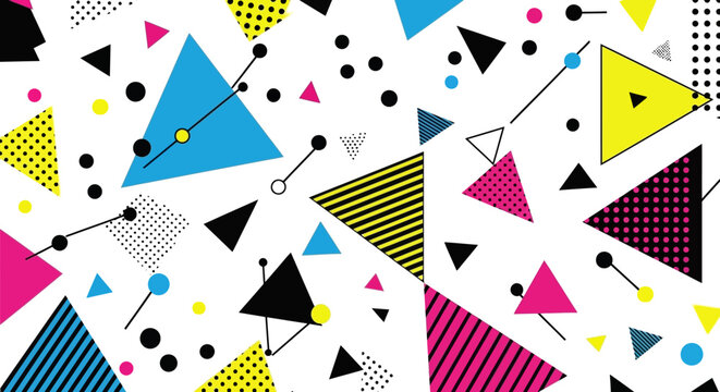 Abstract Retro Geometric Pattern - Triangles, Dots & Lines