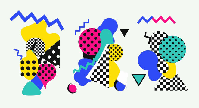 Retro Memphis Style Abstract Shapes and Patterns Background