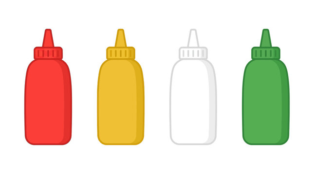 Plastic condiment squeeze bottles for ketchup mustard and mayonnaise for fast food truck counters and barbecue party designs