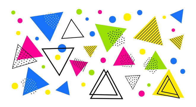 Retro 80s Memphis Style Geometric Background With Triangles