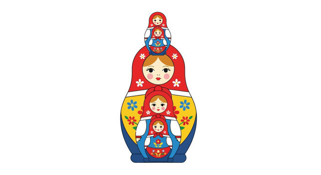 Traditional Russian Matryoshka Dolls Set Isolated on White Background