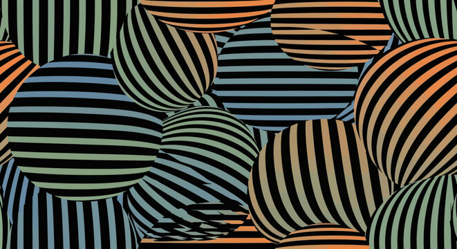 Abstract Geometric Op Art Pattern with 3D Spheres and Stripes