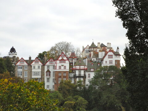 Beautiful historic Ramsay Garden traditional buildings in Edinburgh Scotland