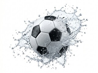 Naklejka premium Soccer ball splashing in clear water.