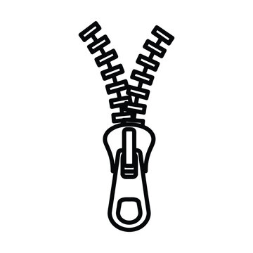 Bold vector icon of a metal zipper representing clothing accessories fashion hardware fasteners and textile manufacturing in a clean style