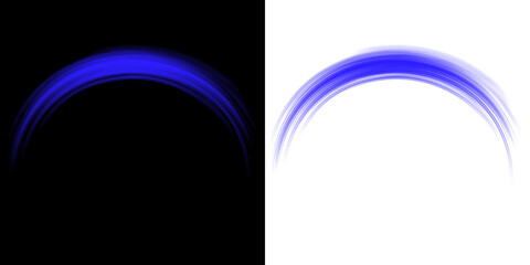 Abstract Blue Neon Glowing Curved Light Arc and Semi Circle Overlay on Transparent Background © Noy