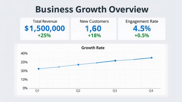 Business growth overview with revenue and customer statistics chart