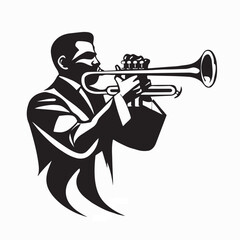 Musician Playing Trumpet Vector Logo Design On White Background © Sutarno