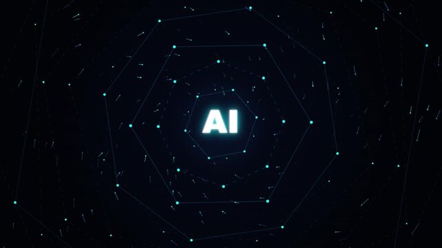 Abstract digital background with glowing ai text and connected dots in a futuristic network structure