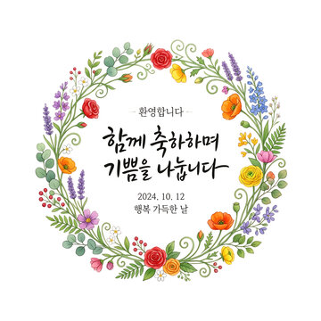 Korean floral wreath with colorful flowers and transparent background