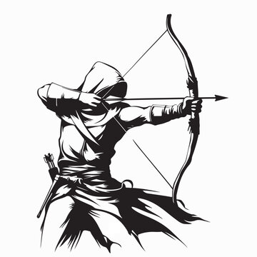Secret Cloaked Warrior with Bow and Arrow Vector On White Background