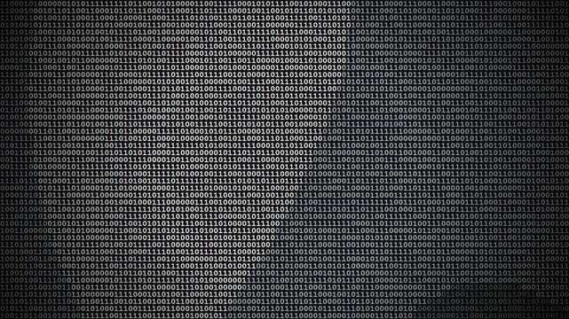Digital portrait of a human face made of binary code