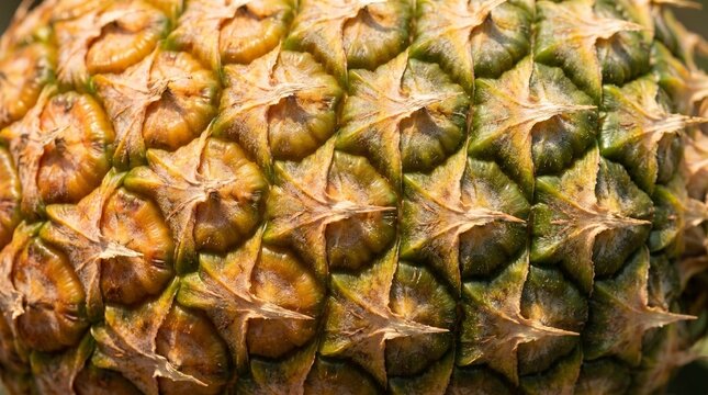 Close-up of the textured surface of a ripe pineapple