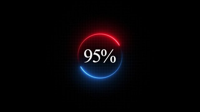 95 percent loading circle progress bar with neon red and blue glowing ring animation ninety-five percent