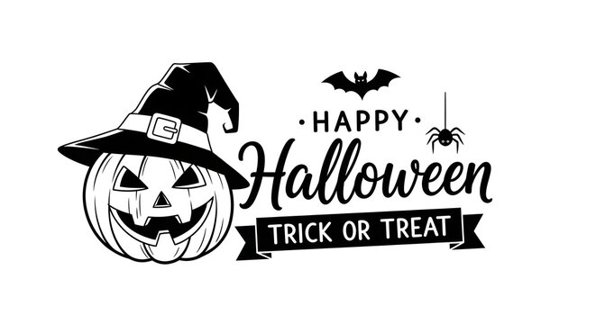 Happy halloween pumpkin witch hat trick or treat spooky night