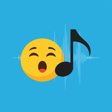 Emoji singing with musical note and sound wave illustration