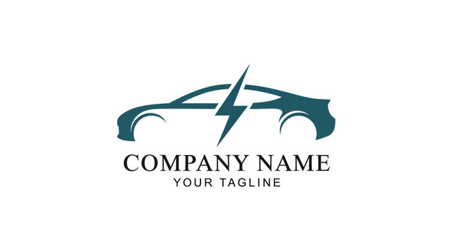 Electric car logo template with lightning bolt.