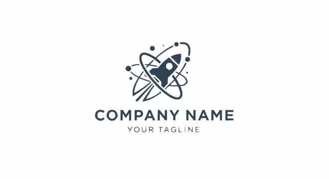 a logo design with a rocket and atom.