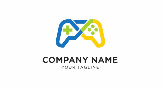 A colorful gaming controller logo design.