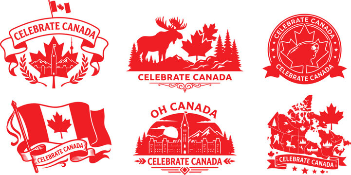 Canada day emblems collection maple leaf moose parliament hill national symbols