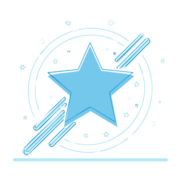Blue star with shooting star effect on white background