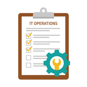 IT Operations Checklist with Gear and Wrench Icon