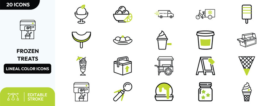 Frozen Treats Line Icons Set with Ice Cream.