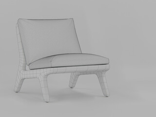 Front Perspective 3D Wireframe Clay Render of Sunbeam Serenade Lounge Chair Showing Polygonal Mesh Topology © RobertRestuPambudi