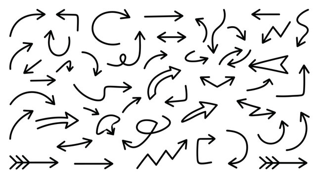 Collection of Hand-Drawn Arrows Pointing in Various Directions and Styles
