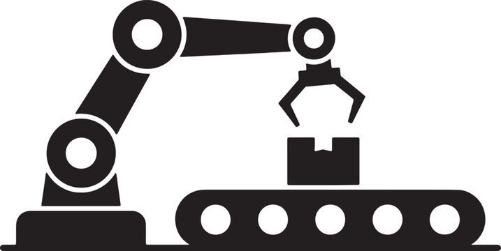 Robotic arm icon isolated on transparency grid background for industrial concepts.