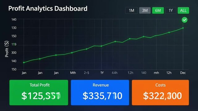 Profit analytics dashboard with line graph and financial data statistics