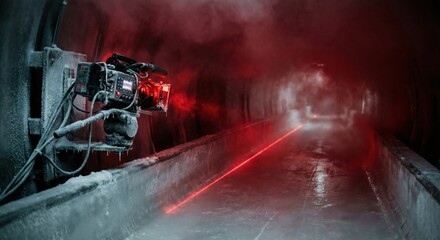Fototapeta premium Camera captures luge track with laser precision, frozen in time, ready for winter sports competition