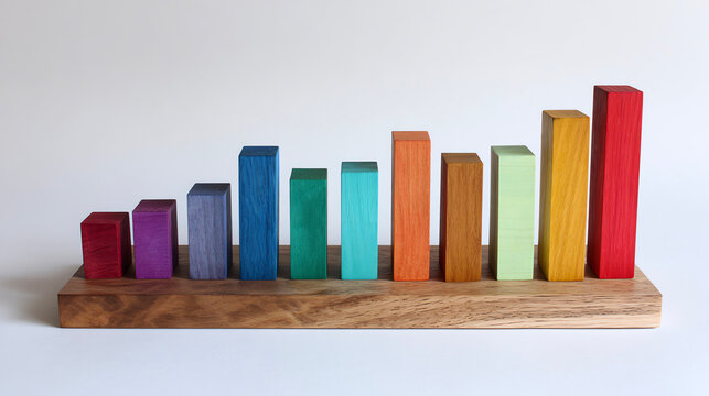 colorful wooden bar chart, minimalist still life